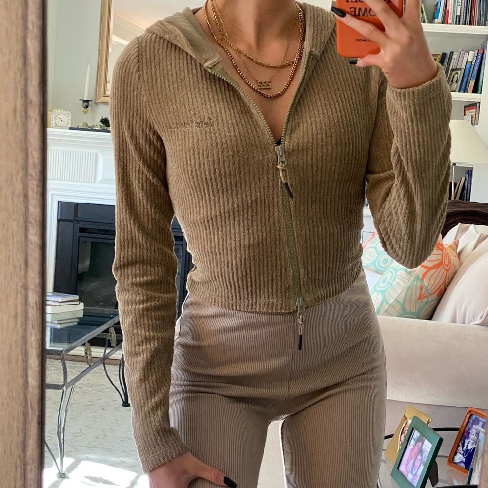 free people iets frans ribbed corduroy cropped hoodie m